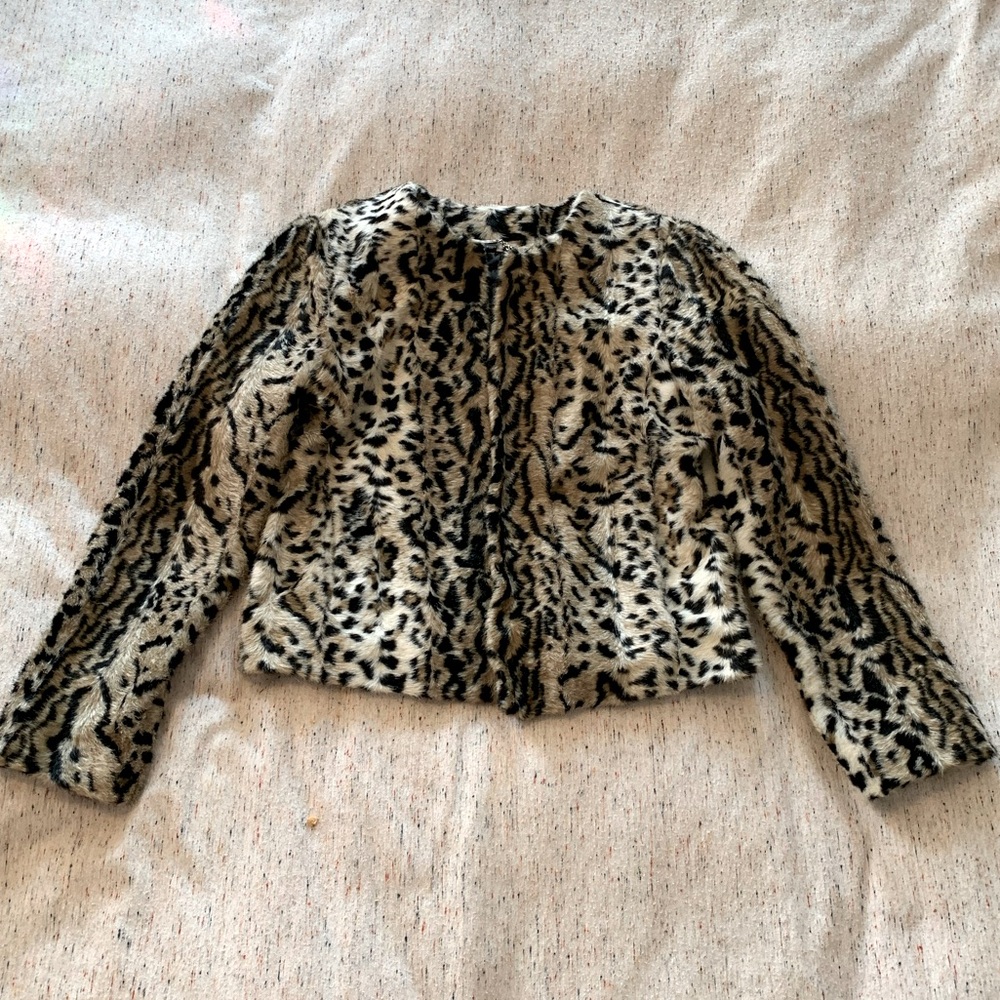 Faux fur leopard print jacket